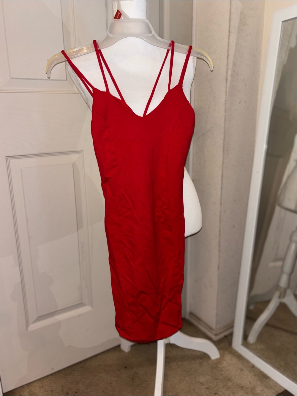 Sleek Red Double-Strap Slip Dress by